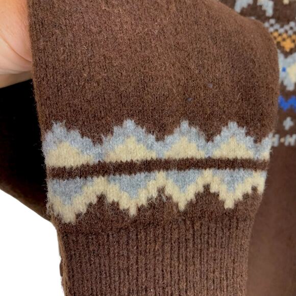 GAP Mens Sz S Fair Isle Nordic Crew Neck Brown Blue Wool Blend Sweater - Picture 5 of 8